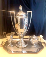 Vtg Loving Cup Art Deco Universal  Coffee Percolator Set- Sugar-Creamer-Tray picture