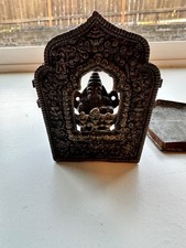 Vintage Tibetan Gau Shrine Box Copper Silvered Gilt Miniature Ganesha Statue picture
