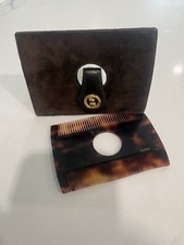 Vintage Gucci Blondie Suede Case with Dual-Sided Tortoiseshell Pocket Hair Comb picture