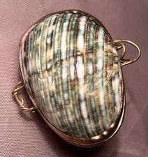 Vintage Clam Seashell  Greenish Jewelry / Pill Purse, Trinket Dish picture