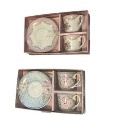 Grace's Teaware Porcelain China Set Floral Demi Cup & Saucer Set of 4 NEW picture