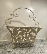Vintage Wrought Iron Rustic Farmhouse Shabby Chic Garden Basket Cottage Decor picture