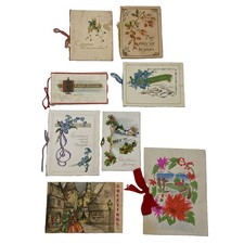 Lot Of 8 Vtg 1930s-40s Christmas Booklet Cards Ribbon Tied Poinsettia Village picture