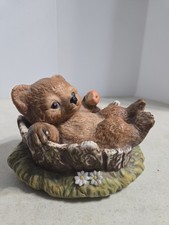 Vintage 1986 Homco Masterpiece Porcelain Bear In Tree Eating Apple Figurine picture