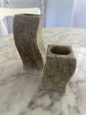 Green Marble Candlestick Pair Vintage Green Marble Candle Holders picture