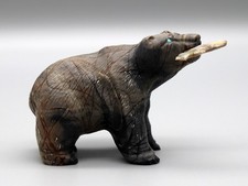 Herbert Him, Sr. Picasso Marble Zuni Grizzly Bear w/Fish Fetish 2.8