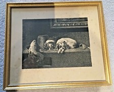 Vintage Framed Lithograph/ engraving  Landseer The Cavalier’s Pets picture