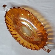 Imperial Iridescent Marigold Carnival Glass 2 Handled Olive Pickle Dish Vintage picture