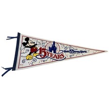 1986 Disney World 15 Years Anniversary Mickey Mouse Vintage Pennant picture