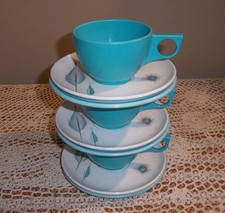 VTG ASST TURQUOISE ATOMIC PLASTIC MELAMINE MELMAC 9 PC DISH SET picture