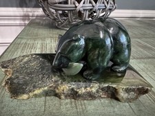 Canadian Jade Stone Sculpture Bear Fish Alaskan Native Indian Hand Carved & Base picture