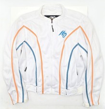 ​VTG Harley Davidson Womens White Mesh Riding Jacket Blue Flame Biker Armor Y2K picture