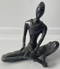 African Asian Bronze Man with Drum Large Figure Bohemian Decor Statue Tribal picture