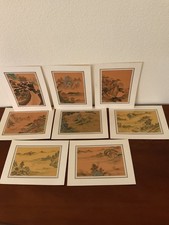 Vintage Chinese Landscape ART Set of 8 Matted Pagoda Mountain Scenes 71/2