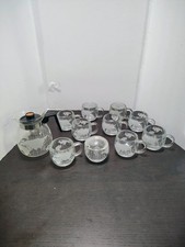 1970s Nestle Nescafe Etched Clear Glass World Globe Coffee Set W/Carafe, Creamer picture