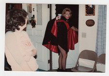 Vintage 80s Photo Halloween Costume Woman Vampire Cape Fishnets Party Snapshot picture