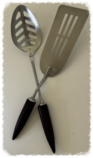 Vintage Androck Bakelite Handle Slotted Spoon Spatula Set Burgundy USA picture