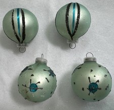 4 Vtg German Mercury Glass Ball w/Glitter Christmas Tree Ornament Green picture
