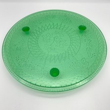 US Glass Sunnybrook Maple Leaves Uranium Glass Cake Plate, 12” Round picture