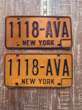 Vintage New York License Plate Plates Pair Excellent Clean Cond 1118-AVA picture