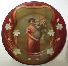 Ant. Vienna Art Plate Tin Litho Plate/Tray Lovely Lady w Urn of Flowers 1905-15 picture