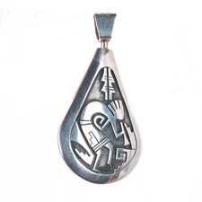 Cheryl Wadsworth Hopi overlay spinner Kokopelli/sunface pendant sterling silver picture