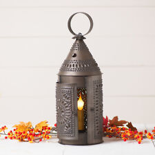Folk Art Tin Electric Lantern 17-Inch Hand Punched Metal  Signed by Irvin Hoover picture