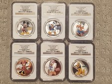2014 NIUE Disney Characters Mickey and Friends 6 Pc 1oz Silver Coin Set Low# COA picture