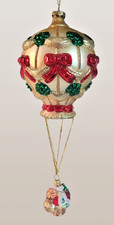 Vintage Glass Christmas Hot Air Balloon Ornament – Pearl Finish – Santa Basket picture