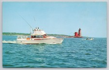 Vintage Whaleback Light Lighthouse Boat Portsmouth Harbor New Hampshire Postcard picture