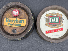 Vintage Broyhan & Dab Dortmunder Beer Faux Wood Barrel Signs German Bar Man Cave picture