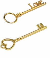 2 Heart Keys-Big Keys-Skeleton Keys-Gold-84mm Large Valentines Love picture