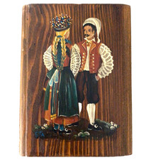 VTG Polish Hand Painted Wall Art People Traditional Garb Painted 1930-1940 7x5 picture