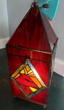 vintage Mexican handmade stained glass electric box lantern table lamp picture