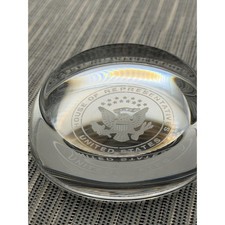 US House of Representatives Glass Paperweight Etched Great Seal 3.5 Inch Clear picture