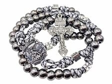 Black Beads Paracord Rosary Necklace St Michael Medal Resin Rugged Chaplet 21