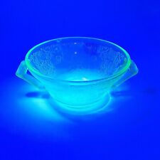 Hazel Atlas Green Uranium Glass Florentine Poppy #2 Double Handle Soup Bowl USA picture