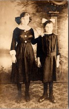 RPPC Two Girls Hair Bows Studio Portrait Vintage Postcard 4P24-28 picture