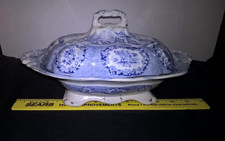 Antique Blue Transferware Covered Serving Bowl-Oriental by Ridgeway picture