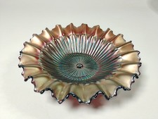 Northwood Carnival Glass Bowl Stippled Rays Amethyst 9” Ruffled Edge Antique picture