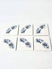 Set Of 6 Blue White Tile Coasters Vintage Onion Floral Pattern 3x3 Corelle? picture