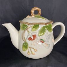 Vintage Otagiri Ceramic Tea Pot W Hummingbird And Fushias Hand Painted picture