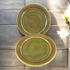 Vintage Porsgrund Dish Plate Set 2 Dishes Plates Made In Norway Green Ceramic picture