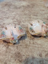 Vintage Norcrest D-316 Pink Swan Applied Flowers Ashtray Trinket Dish X2 picture