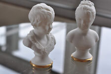 Vintage LEFTON #3902 White Bisque Victorian Girl Boy Busts Busts Gold Trim  picture