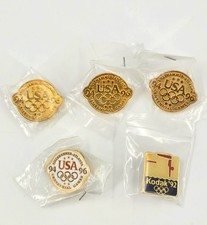 5 Olympic Lapel Pins Vintage 3 USA 1994-1996 Gold 1 USA 94-96 White 1 Kodak 1992 picture