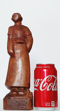 ANTIQ FOLK ART PRIMITIVE HAND CARVED WOODEN WOMAN FIGURINE STATUE SIGNED picture