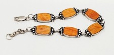 Vtg Native Navajo Wilson Jim WJ 925 Sterling Silver Spiny Oyster Link Bracelet picture