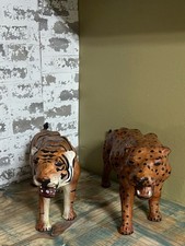 Vintage leather-wrapped and hand-painted leopard & tiger sculptures picture