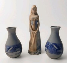 Vintage Lipco Blue & White Vases & Porcelain Lady Figurine Display Set picture